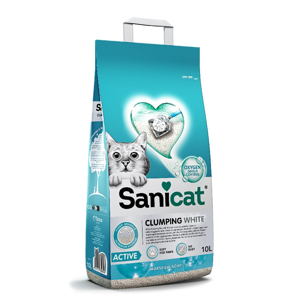 Sanicat Active White Clumping Cat Litter Marseille Soap Scent 10 L