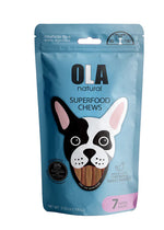 Package of OLA natural Superfood Chews for dogs on a white background