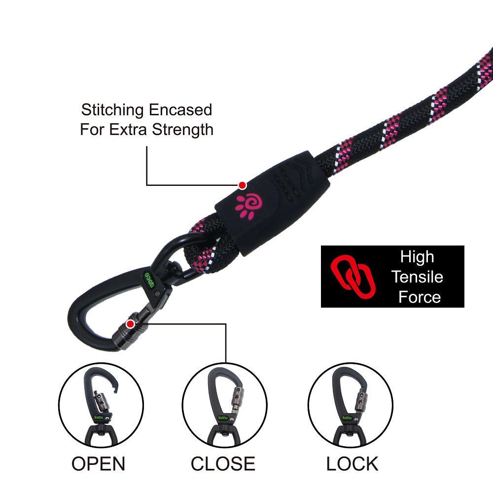 DOCO® 5ft Reflective Rope Dog Leash w/ Click & Lock Snap (3/8" Width x 5ft) (8mm*150cm)