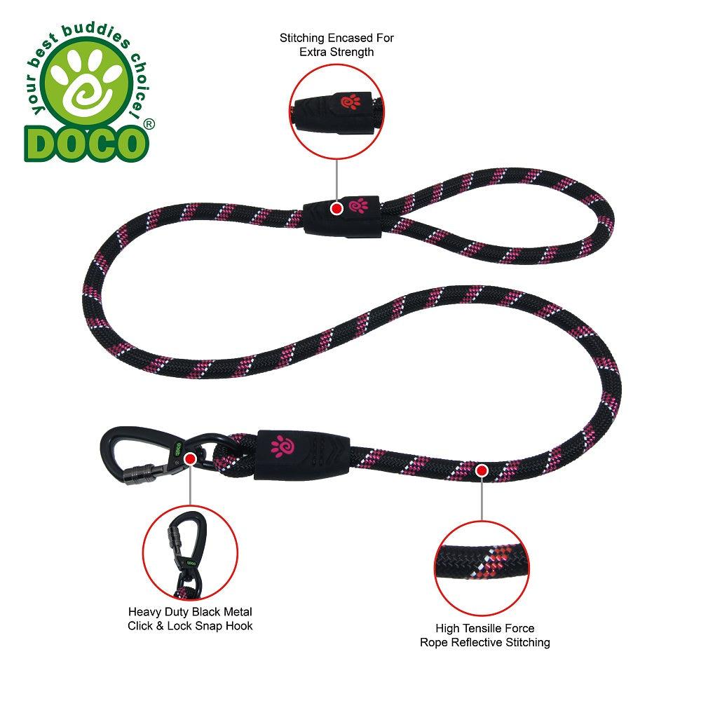 DOCO® 5ft Reflective Rope Dog Leash w/ Click & Lock Snap (3/8" Width x 5ft) (8mm*150cm)
