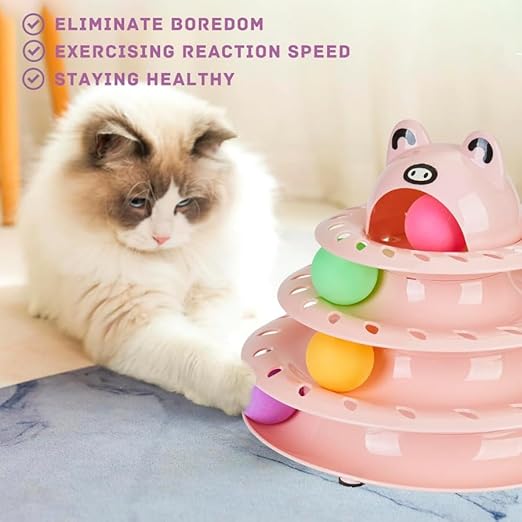 Cat Toys Interactive Cat Toy Sets4Level Tower Cats Pack of 1 Green and Pink