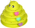 Cat Toy Roller 3-Level Turntable Cat Toy Balls With Three Colorful Balls Yellow and Blue