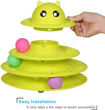 Cat Toy Roller 3-Level Turntable Cat Toy Balls With Three Colorful Balls Yellow and Blue