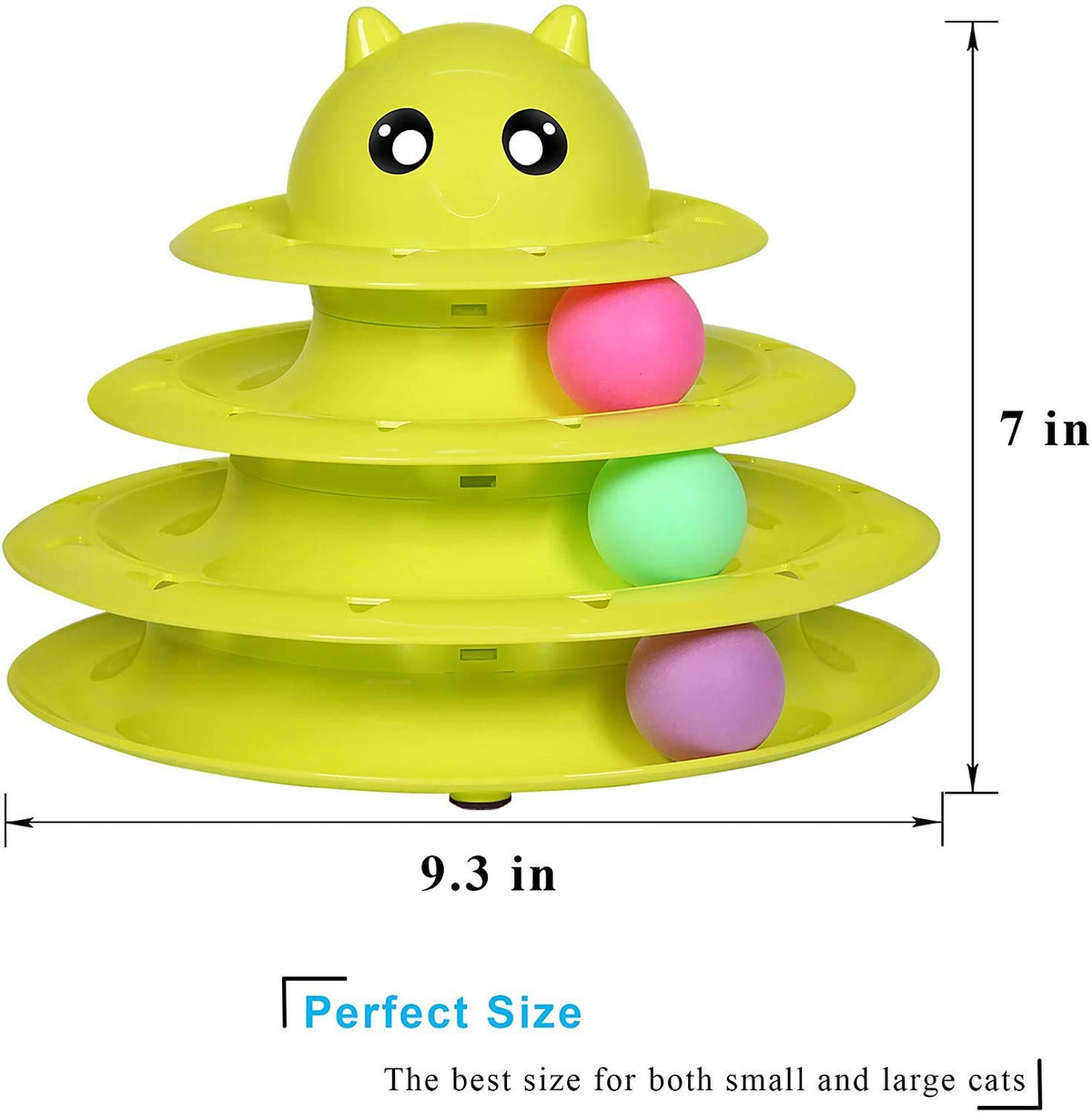 Cat Toy Roller 3-Level Turntable Cat Toy Balls With Three Colorful Balls Yellow and Blue