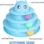 Cat Toy Roller 3-Level Turntable Cat Toy Balls With Three Colorful Balls Yellow and Blue