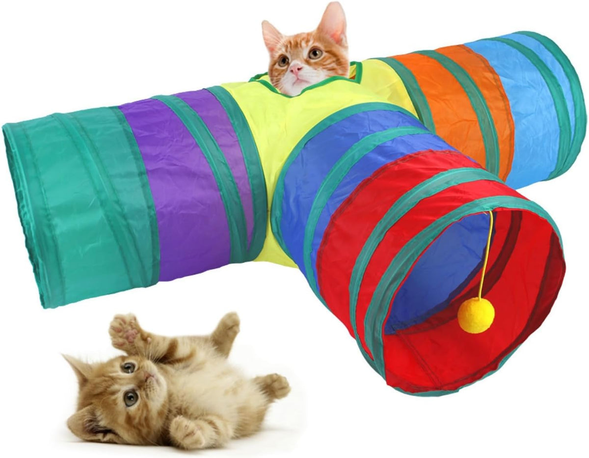 Rainbow Cat Tunnel with Interactive Ball