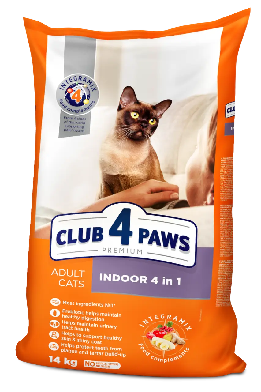CLUB 4 PAWS Premium Indoor 4 in 1 With Chicken Adult Cats Dry Food 14kg