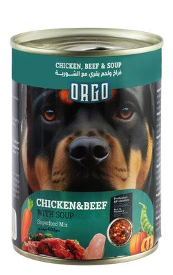 orgo canned food for dog chicken & beef & soup 400g