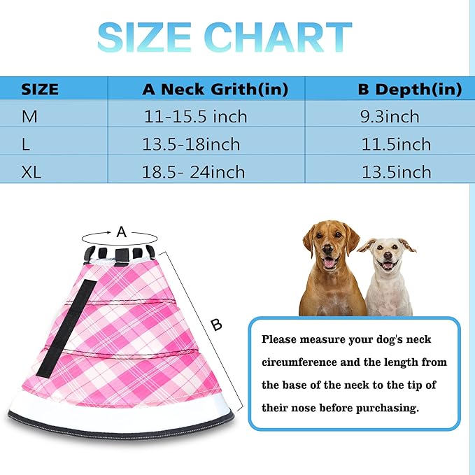 INKZOO Dog Cone Collar for After Surgery Soft Pet Recovery Pink size M