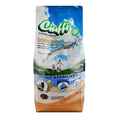 Ciuffi Dry Food with Chicken and Vegetables for Sterilized Adult Cats 15 kg
