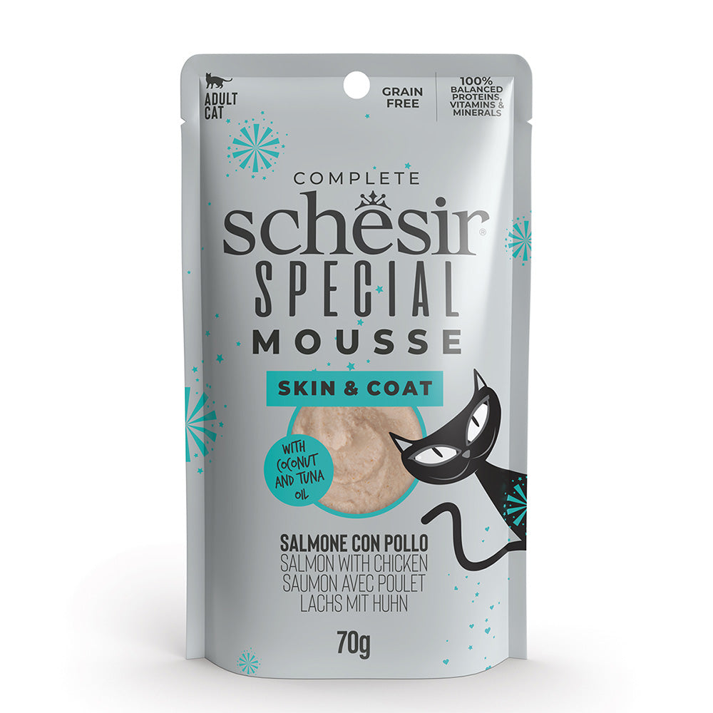 Schesir Skin&Coat salmone con pollo in mousse in busta 70g