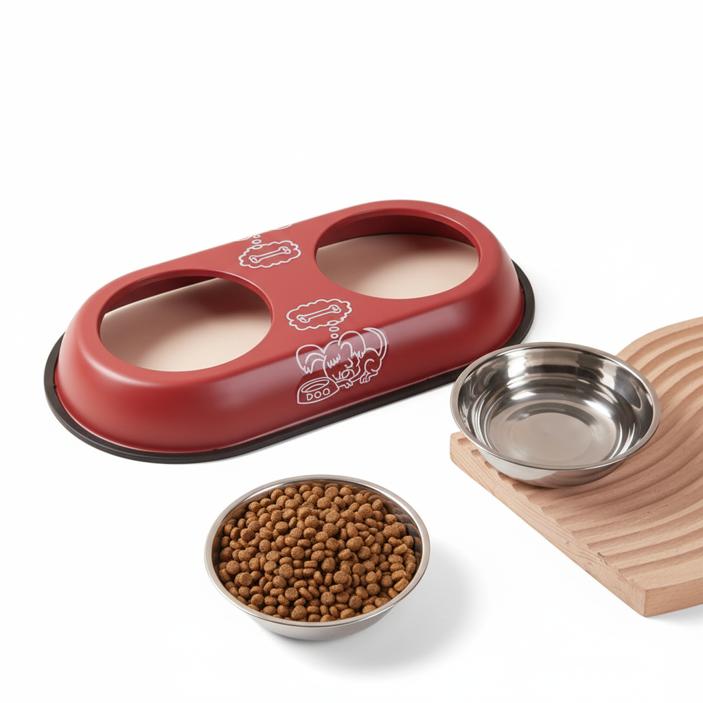 Stainless Steel Double Small Dog and Cat Food Bowl 40CM