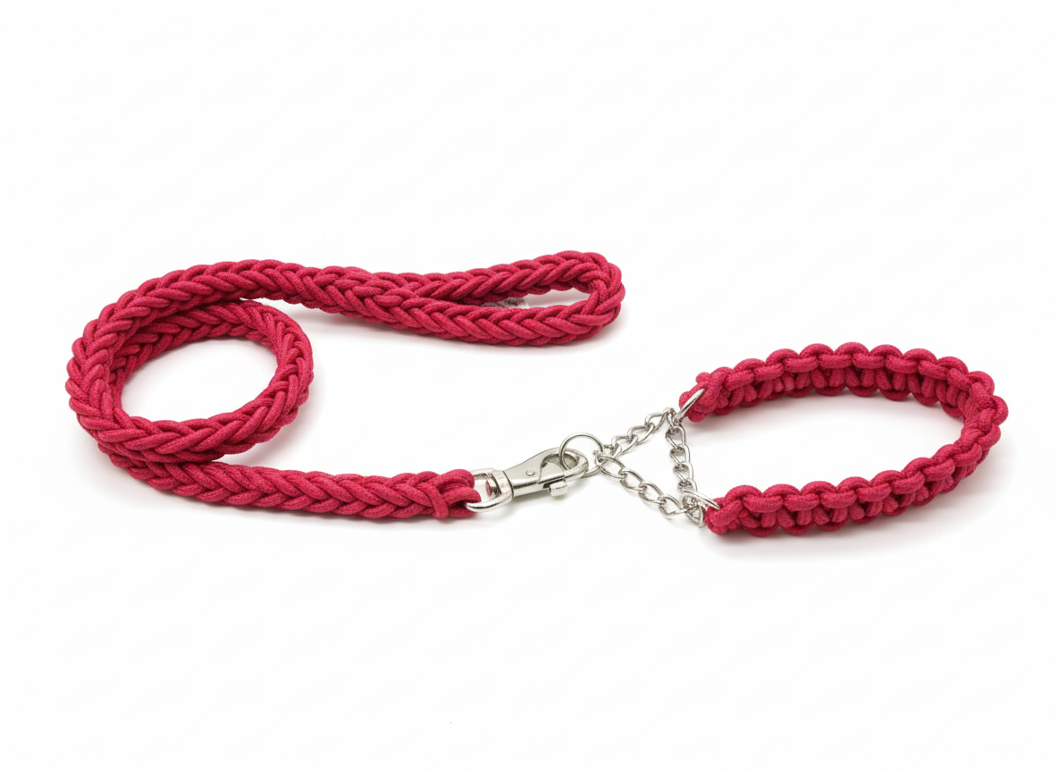 2-in-1 Heavy Duty Adjustable Dog Collar and Braided Loop Leash for Large and Medium Dogs