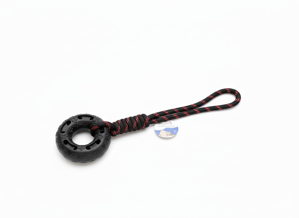 Dog Chew Toy - Rubber Tire & Rope - Tug of War Game