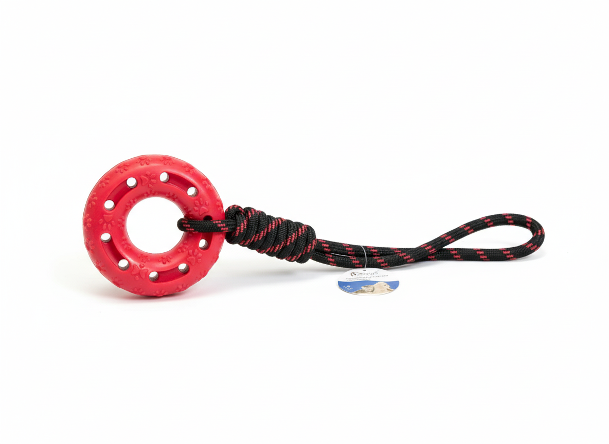 Dog Chew Toy - Rubber Tire & Rope - Tug of War Game