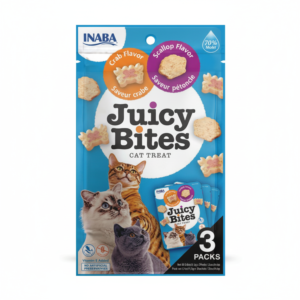Juicy Bites Crab and Scallop Flavors For Cat 3 Packs.
