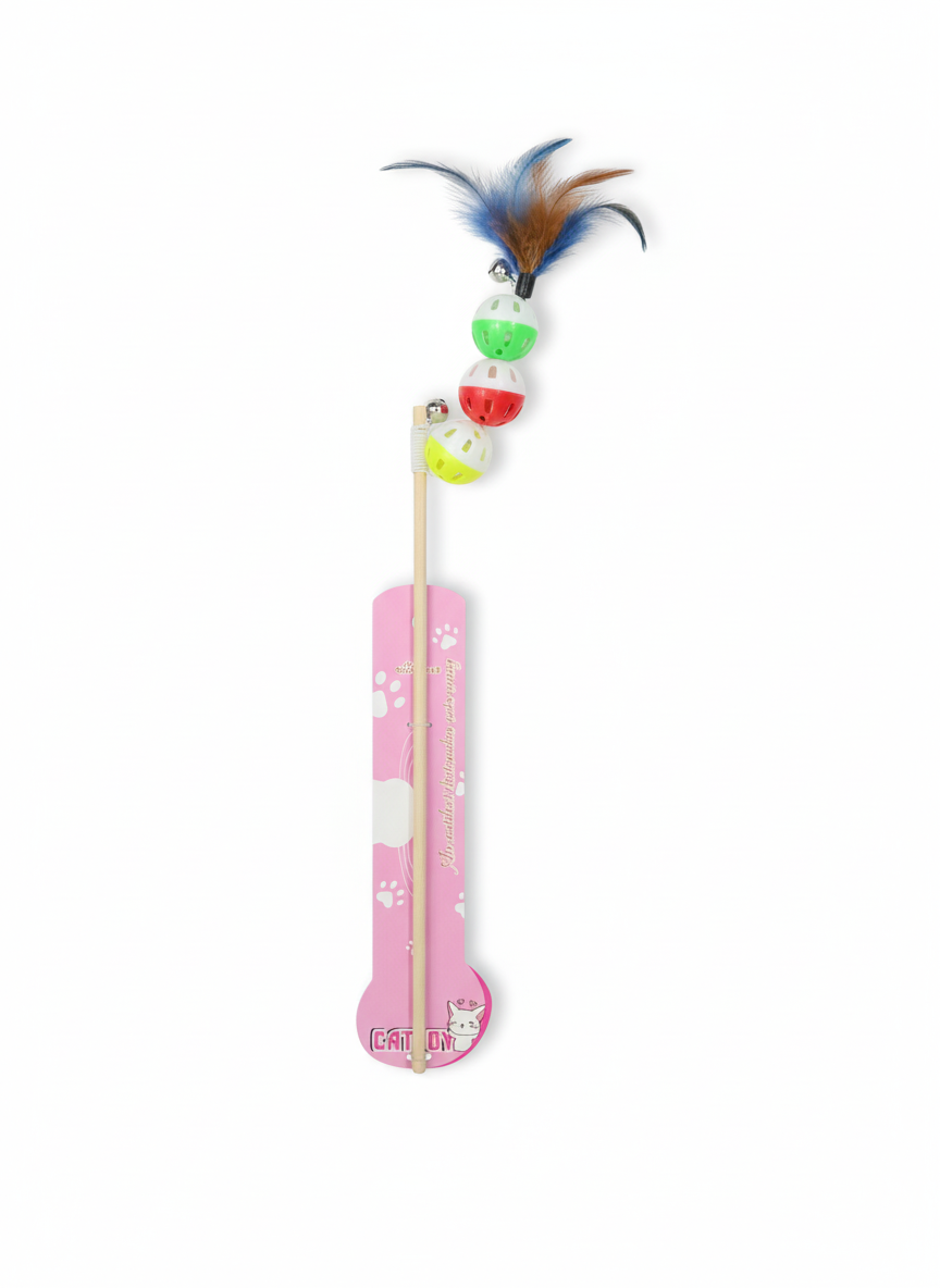 Cat Wand with Balls, Bells, and Feathers