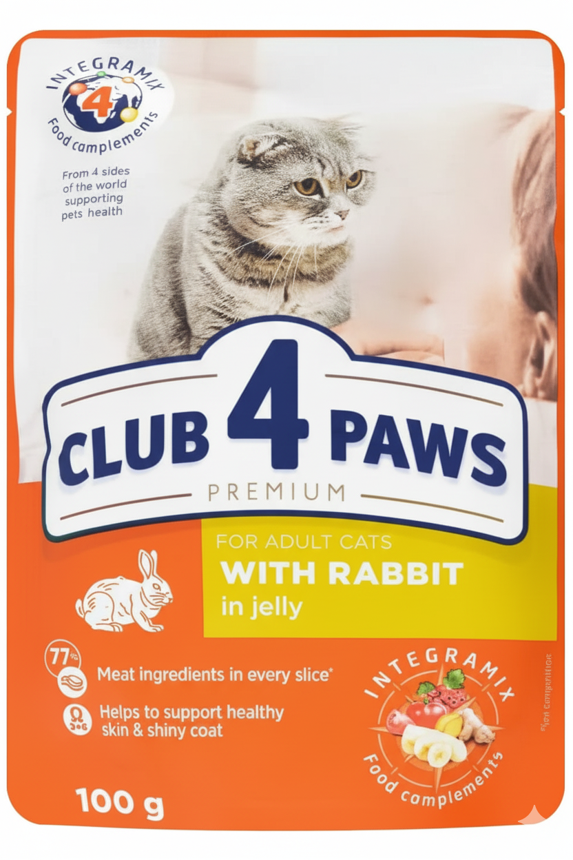 Club4Paws Pouch For Adult cats Rabbit 100 gr