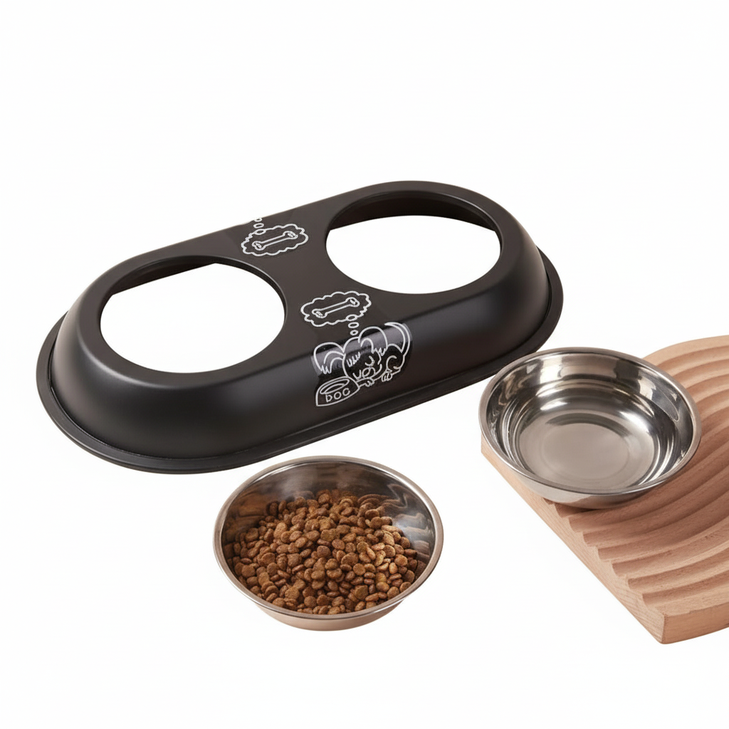 Stainless Steel Double Small Dog and Cat Food Bowl 40CM