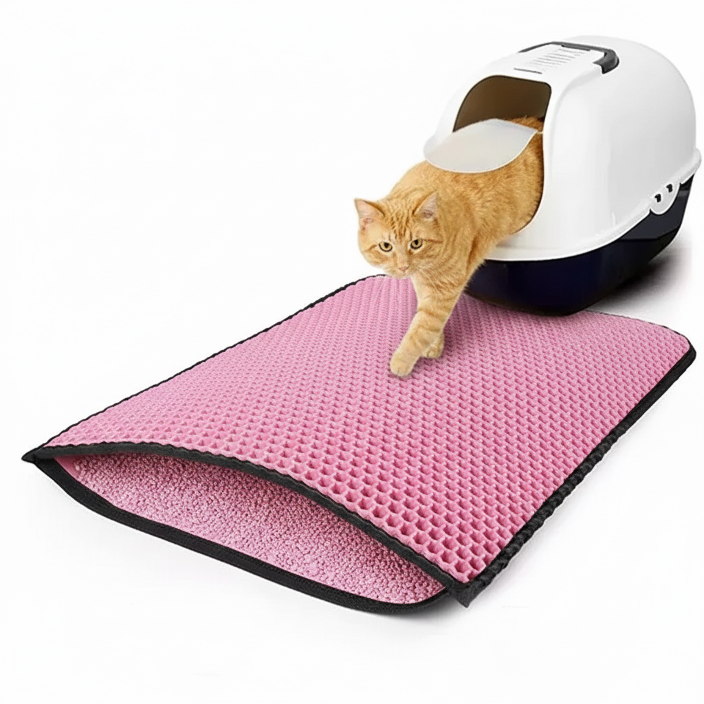 Double-Layer Cat Litter Mat Urine and Water Resistant Pink Color