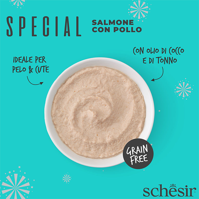 Schesir Skin&Coat salmone con pollo in mousse in busta 70g