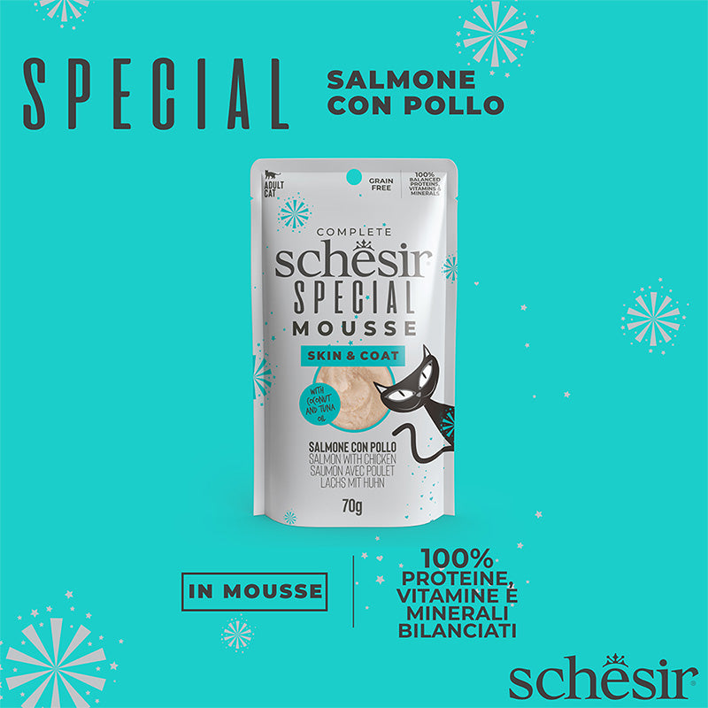 Schesir Skin&Coat salmone con pollo in mousse in busta 70g