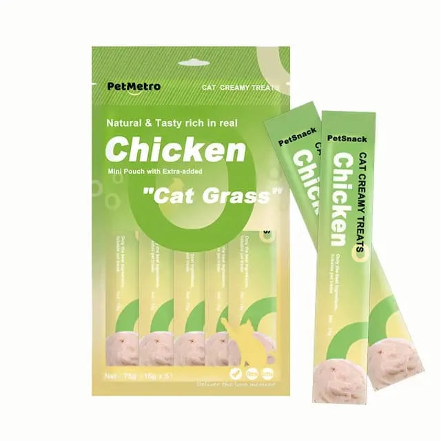 PetMetro Creamy Treat Chicken & Cat Grass (15gX 5)