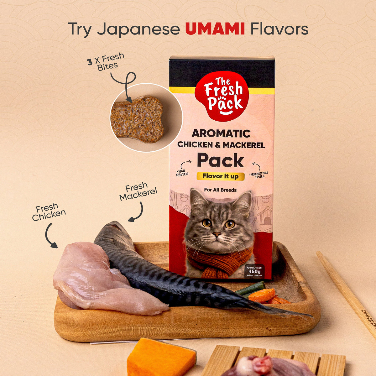 The Fresh Pack Aromatic Chicken & MackerelFor cats - "UMAMI" 450 Grams