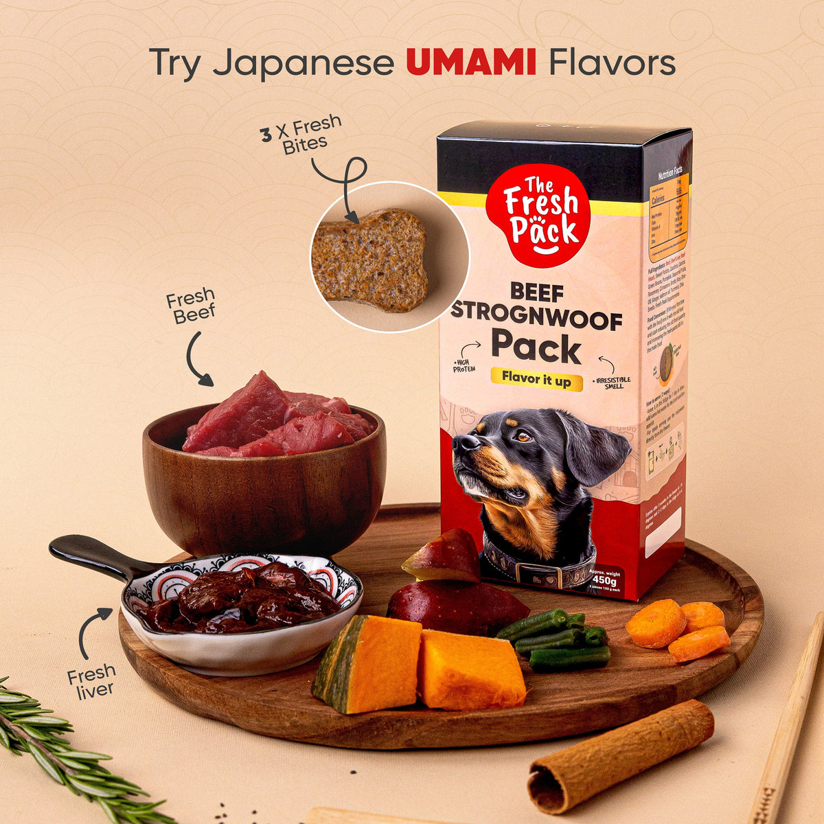 The Fresh Pack Beef Strognwoof For Dogs - "UMAMI" 450 Grams