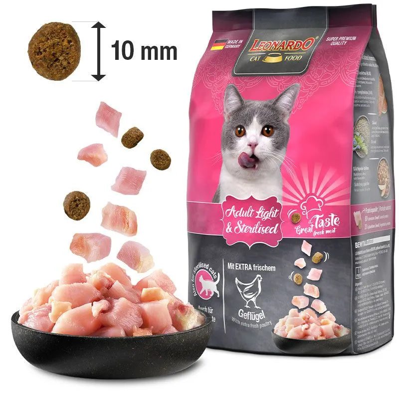 Leonardo Dry Food For Adult Cats Light and Sterilised With Poultry 1.8 kg