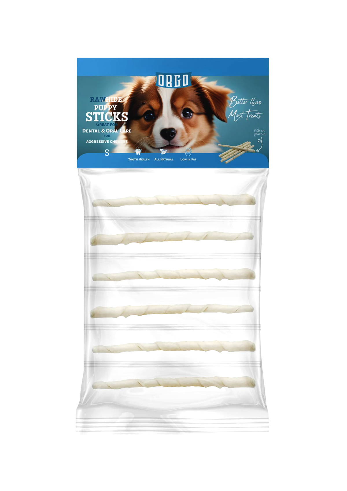 Orgo Rawhide Sticks For Dog Puppy Dental Oral Care 6 PC‏