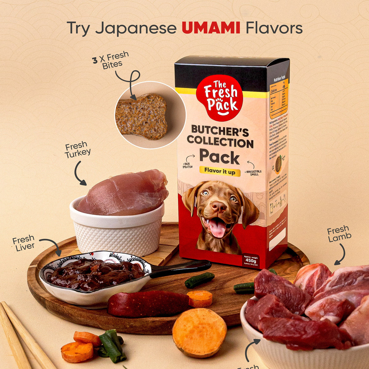 The Fresh Pack Butcher's Collection For Dogs - "UMAMI" 450 Grams