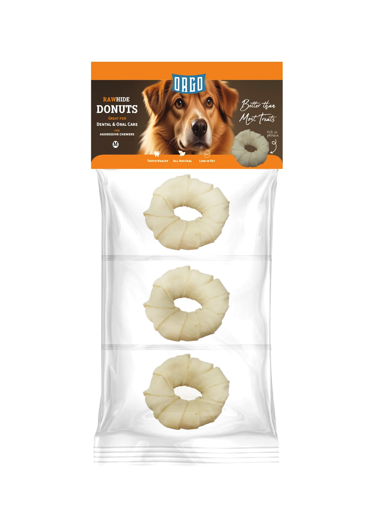 Orgo Rawhide Donuts for Dog Dental Oral Care 3 PC Medium‏