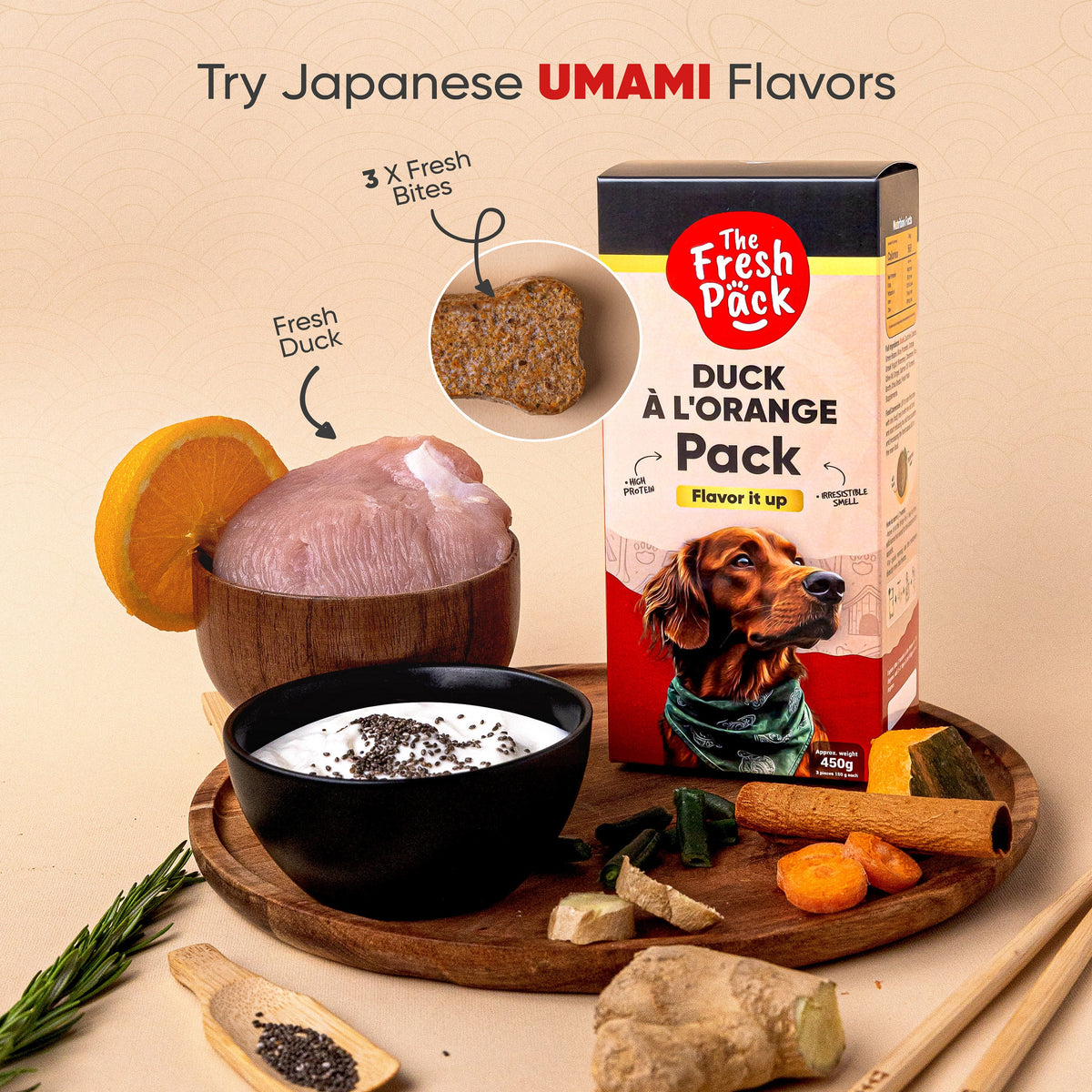 The Fresh Pack Duck à L'OrangeFor Dogs - "UMAMI" 450 Grams