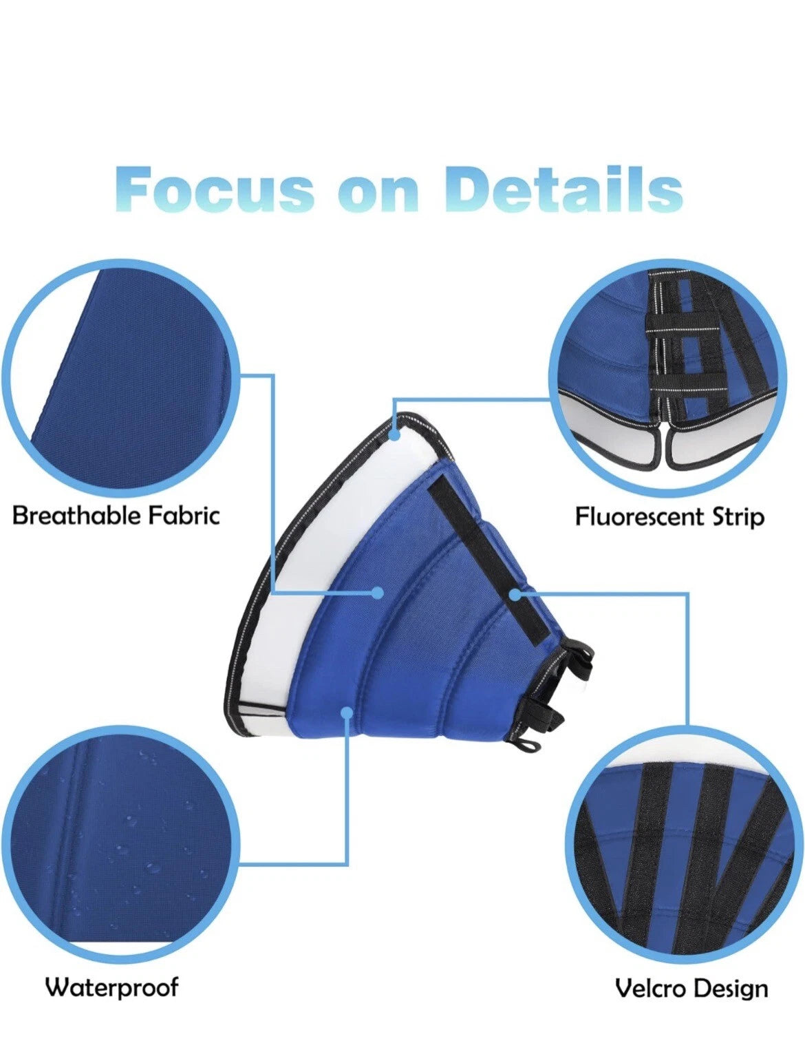 INKZOO Dog Cone Collar for After Surgery Soft Pet Recovery Blue size L
