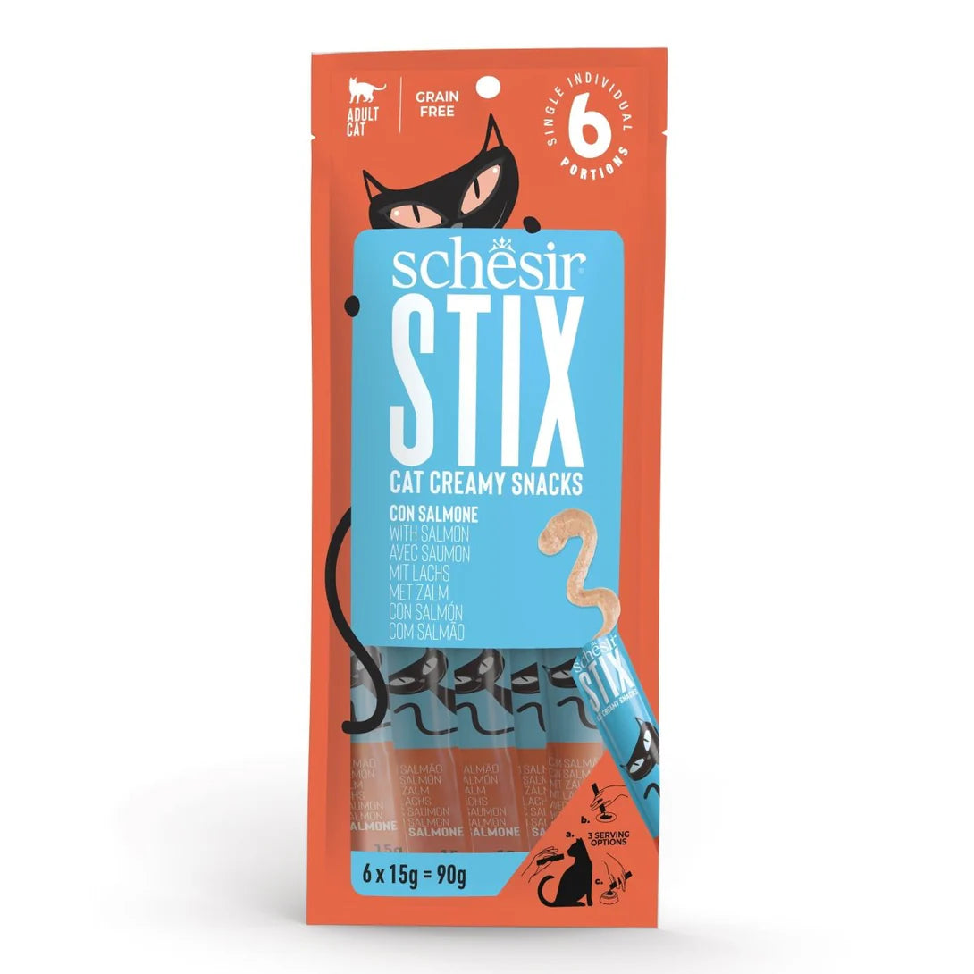 SCHESIR Stix Creamy with Salmon - Treat for Cats - 6 X 15g =90g